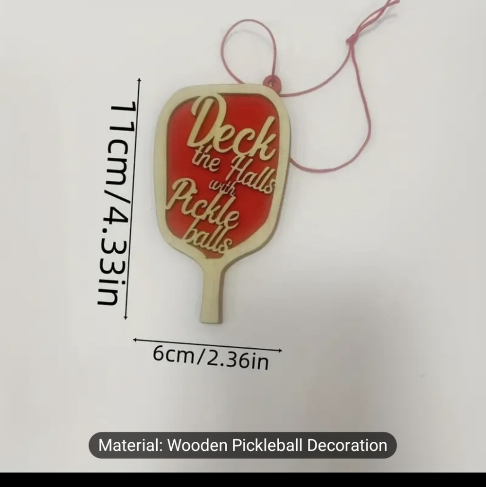 *Reserved* Wooden ornament "deck the halls with pickleballs  New - Picture 3 of 4